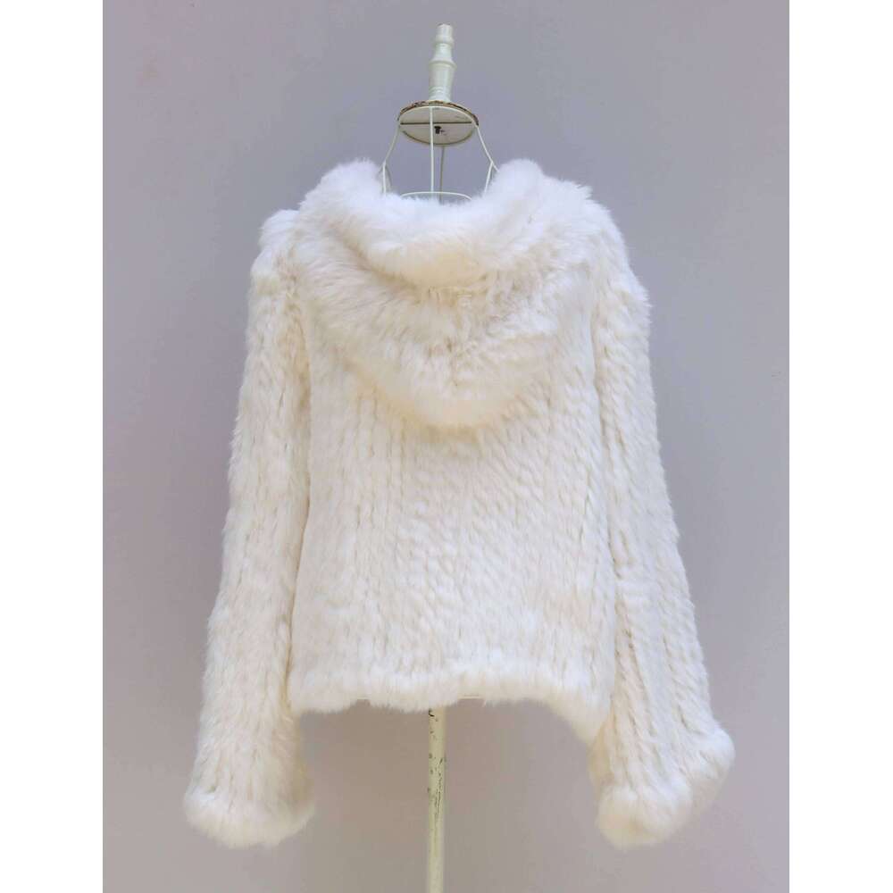 Real Rabbit Fur Coat For Women Encrypted Thickened Handmade Double-Sided Woven Hooded Korean Style New Autumn And Winter
