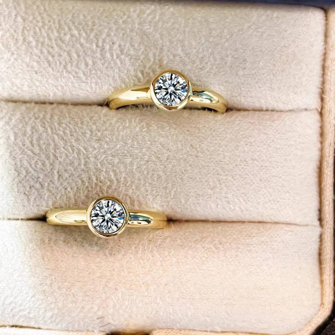 Classic Solitaire Engagement Ring for Women Cut Moissanite S925 Sterling Silver 18K Gold Plated Bezel Setting Romantic Style