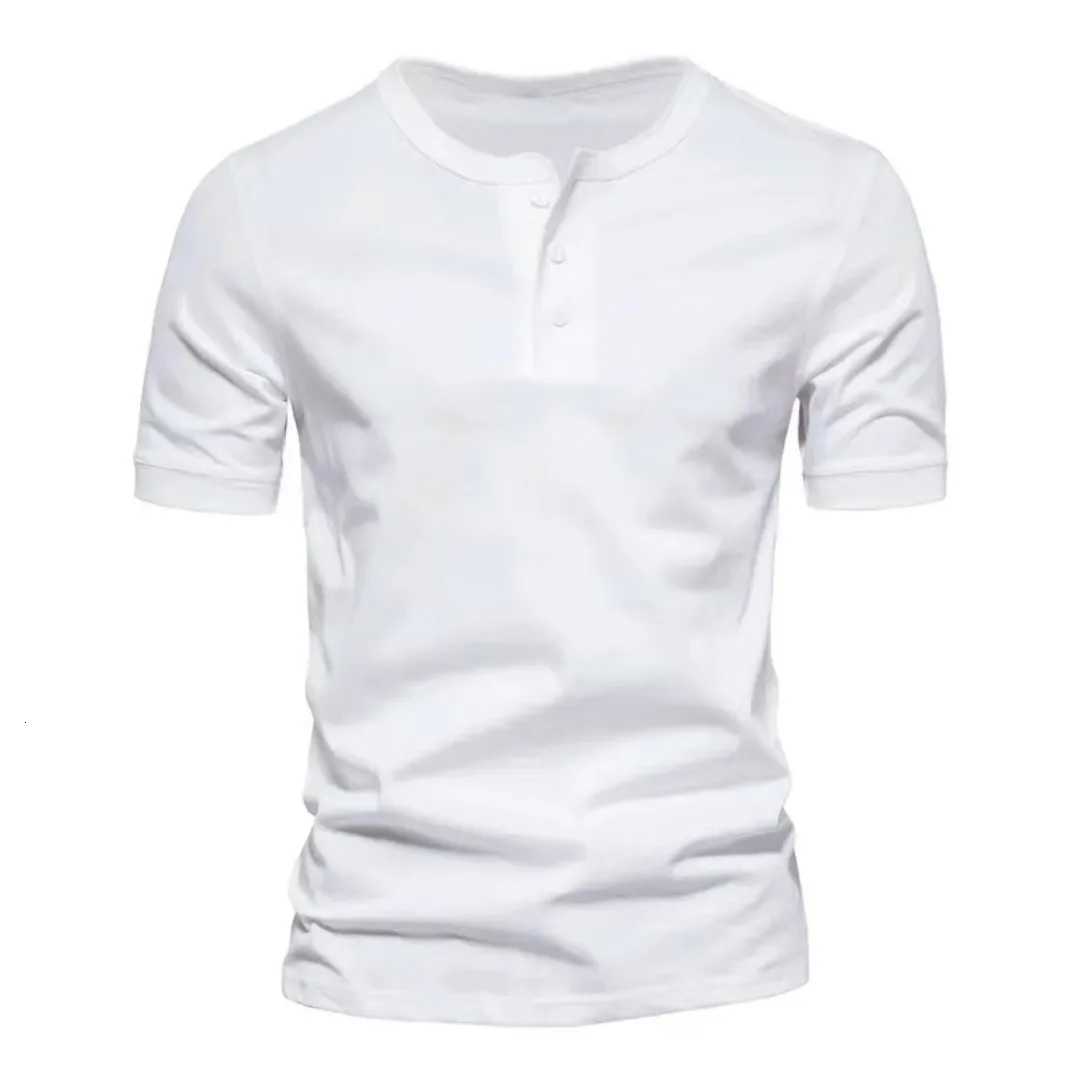Summer Henley Collar T Shirt Men Casual Short Sleeve Solid Color Casual Mens Breathable Tops Tees Fashion Basic T-Shirt for Man Y250724