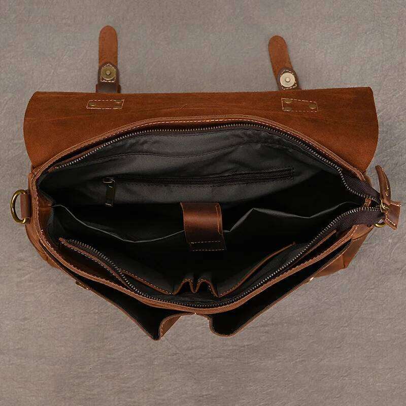 OLOEY Newsbirds Cowhide Men's Briefcase Genuine Leather A4 File Document Handbag Male Laptop Shoulder Business Computer Bag