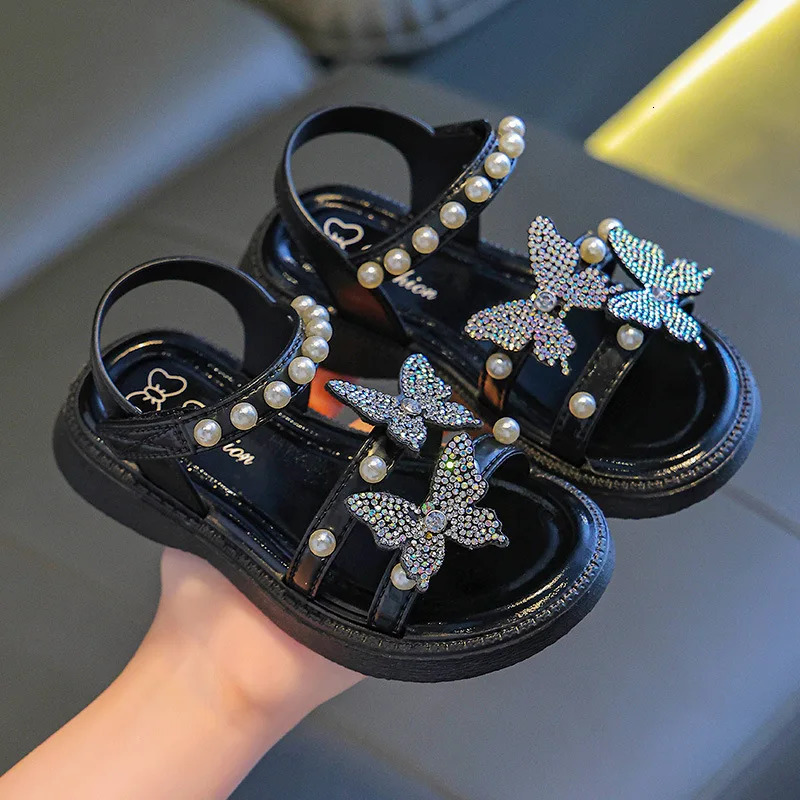 Kidssandals PU Leather Sequin Peep Toe Summer Outdoor Flat Shoes for Girls Breathable Antislip White Purple Pink Size 2536 250725