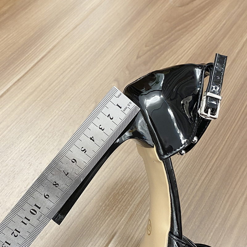 Ddmysports Pointed Toe Black High Heels For Women New Patent Leather Stiletto Rivet Sandals One Strap Mature Style Elegant Single Shoes Outdoor Shoes