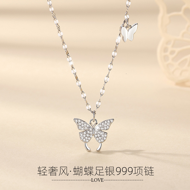 999 Pure Silver Pendant Necklace For Women Fashionable Light Luxury Designer Necklace Luxury Style Silver Necklace Versatile Jewelry High-end Korean S