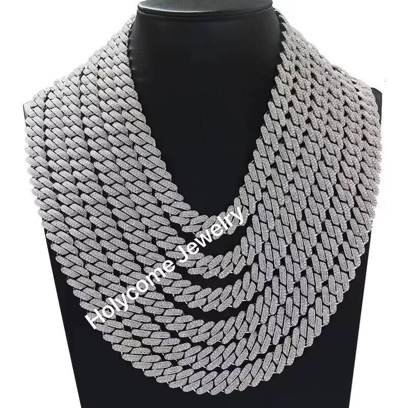 8-20mm 24inches Moissanite Silver Chain Round Cut Moissanite Diamond Test Positive 925 Silver Hip Pop Chain Cuban Chain