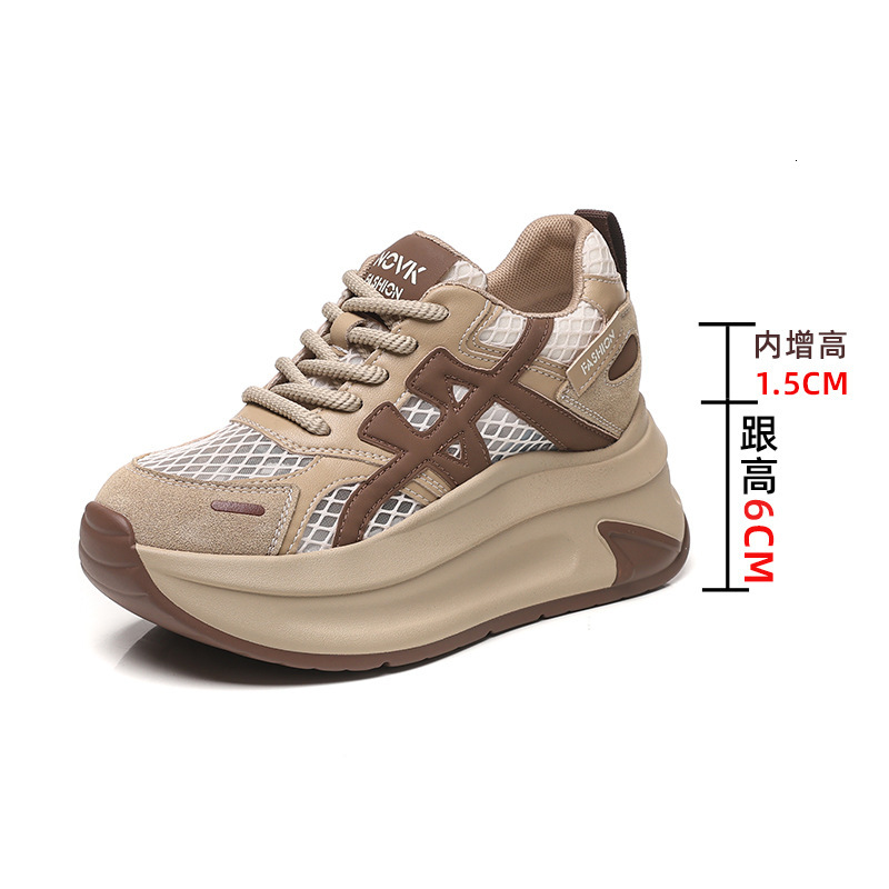 Breathable Mesh 8CM Height-Increasing Polyurethane Sole Dad New Spring Summer Versatile Sports Casual Shoes for Women ddmythur