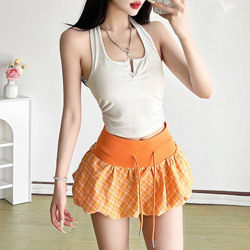 2025 Spring New Women's Fashion Solid Slim Street Style High Waist Plaid Color Block Skirt 40b