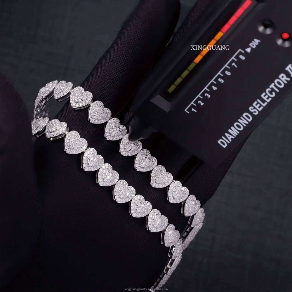 Heart Shape 10mm Wide S Sier Men Hip Hop Necklace VVS Moissanite Cuban Link Chain