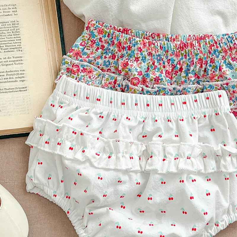 Summer Baby Girls Clothing Sets Puff Sleeve Top Floral Print Blouse PP Shorts Infant born Girl Clothes Suit Cherry Set 250725