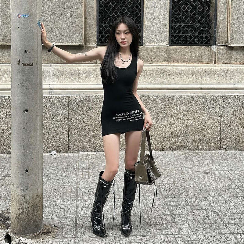 Women's 2024 Summer New Fashion Letter Print Sexy Slim Fit Bodycon Dress e74