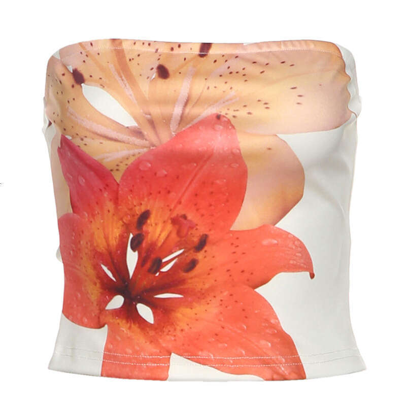 2025 Summer INS Style Slim Fit Versatile Printed Sleeveless Backless Sexy Tube Top for Women f10