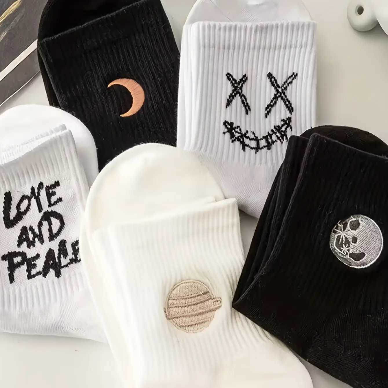 5pairs Mens Printed Athletic Ankle Socks Printed Breathable Comfortable Novelty Funny Crew Socks X250725