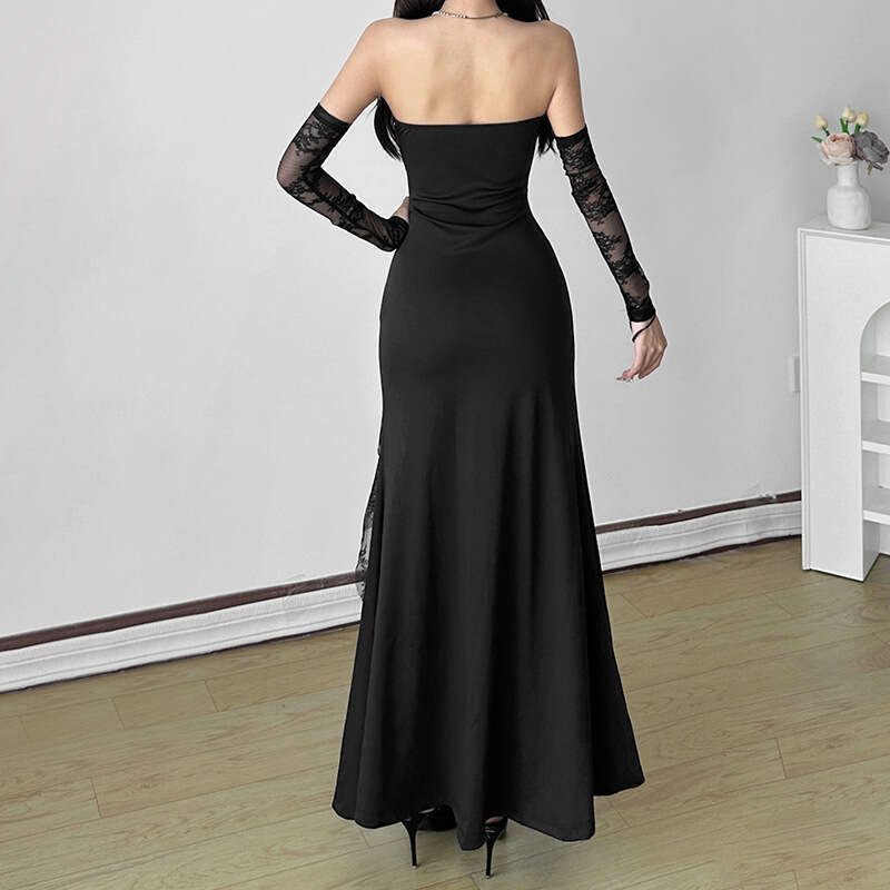 2024 Autumn New Women's Solid Color Slim High Waist Fashion Off-Shoulder Tube Dress 8c3