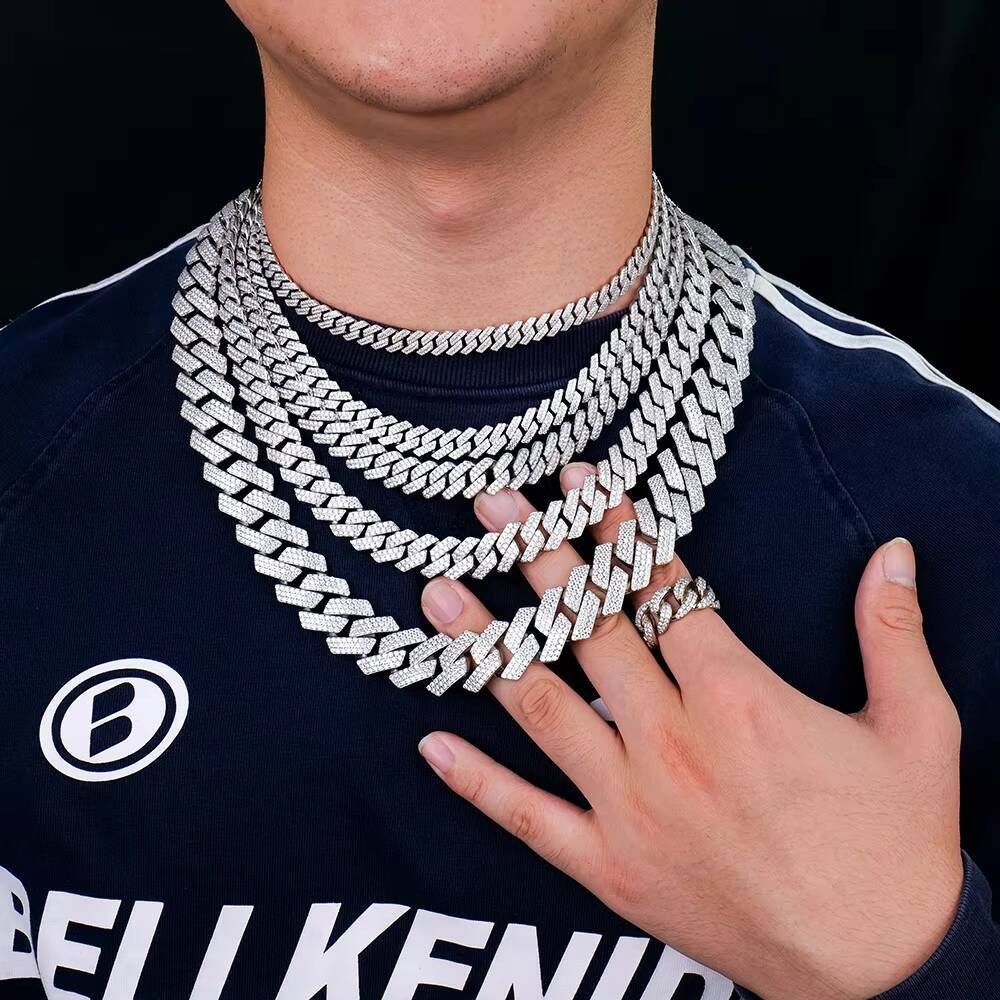 Hip Hop Jewelry 925 Sterling Silver Moissanite Cuban Chain8mm 10mm 12mm 14mm 18mm 20mm Miami Cuban Necklace Chain