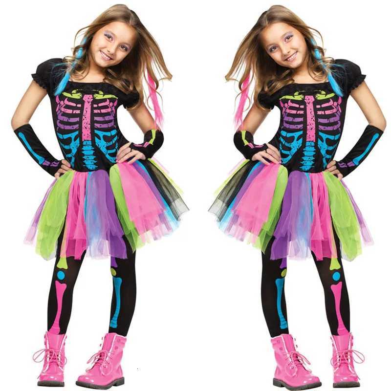 Halloween Rainbow Skeleton Girl Dress Colorful Skull Boy Costume Toddler Funky Punky Bone Cosplay Outfit Carnival Fancy Clothing Z250725