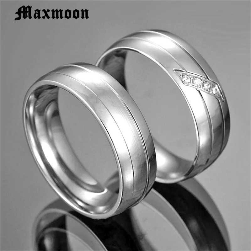 Maxmoon Womens Wedding Ring Mens Couple Zirconia Band Stainless Steel Anniversary Engagement Jewelry Alliance Bijoux W250417