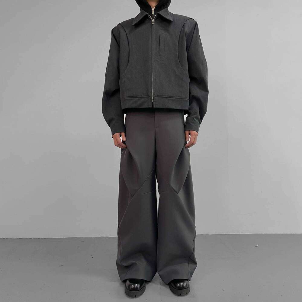 BAOVICTO 23SS Dia Patterned Wide Leg Pants Anti-Wrinkle Pleated Splicing 3D Tailoring Loose Fit Casual Trousers