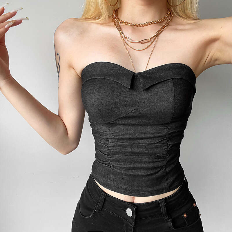 2023 Summer New Women's Solid Color Slim Fit Fashion Off-Shoulder Sexy Tube Top Backless Vest e36