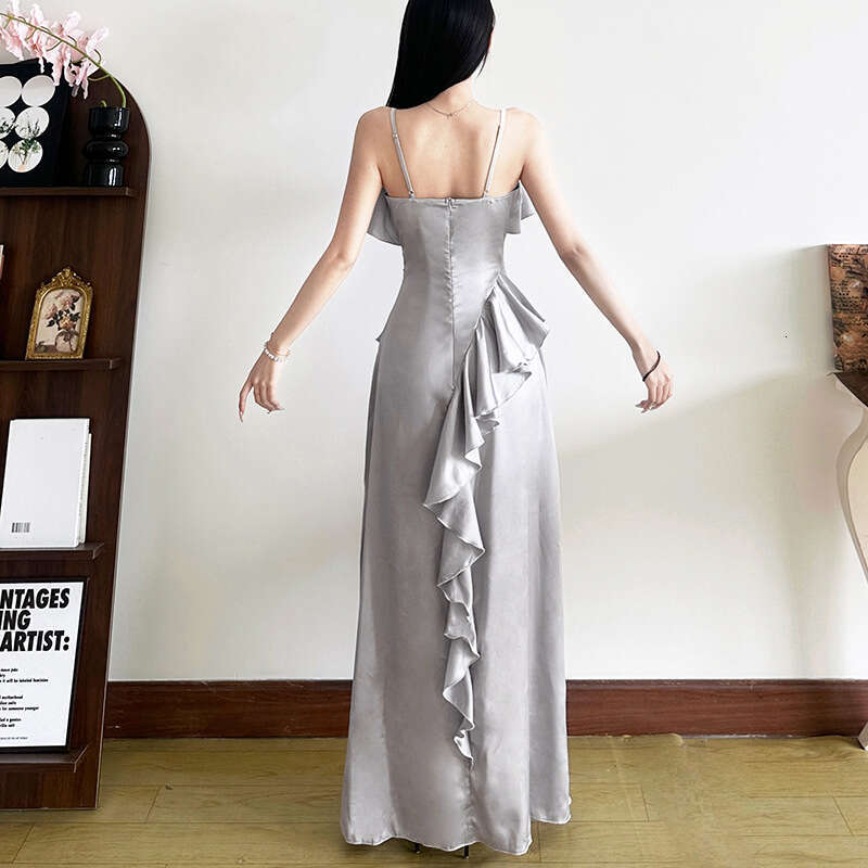 2025 Spring Summer New Solid Color Sexy Strap Off-Shoulder Split Dress for Women 49a