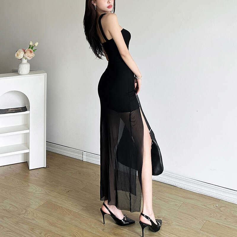2024 Summer New Women's Solid Color Slim Fit High Waist Fashion Off-Shoulder Halter Dress 395
