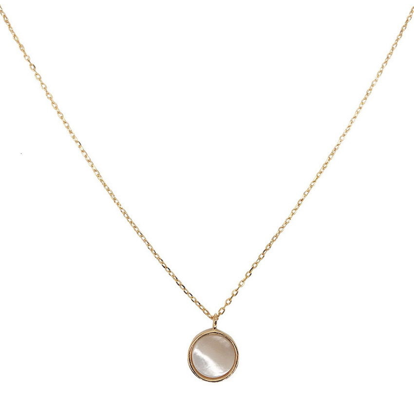 Luxury Designer Necklace Korean Round White Mother-of-pearl Pendant Necklace Elegant Versatile Collarbone Chain Light Luxury Niche Ins Simple Jewelry 