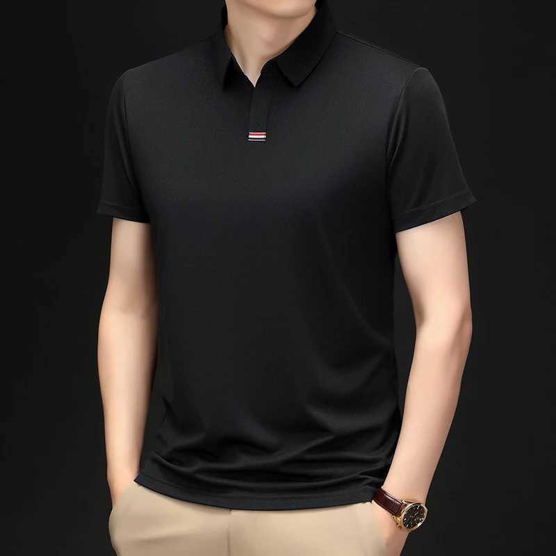 High Quality Brand Solid Color V-Neck Short Sleeve Polo Shirt Men Summer Fashion Simple Casual Ice Silk Breathable Lapel T-Shirt XJ250725