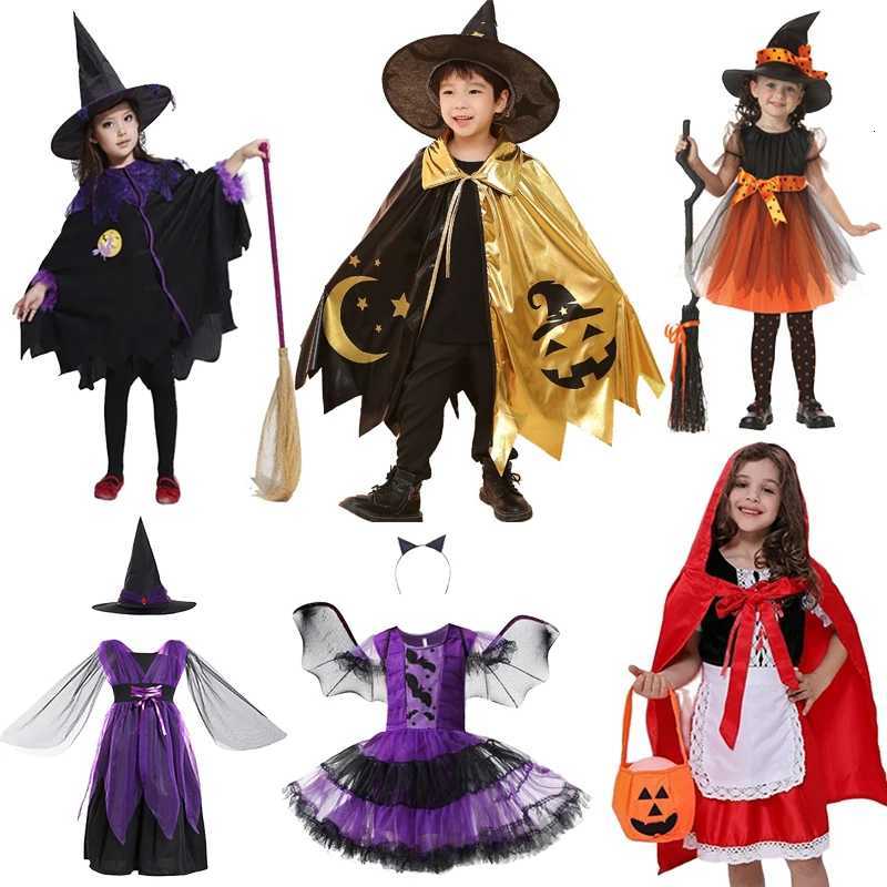 Kids Halloween Unisex Witch Cosplay Cloak + Witch Hat 2 Piece Girl Costumes Festival Performance Little Red Riding Hood Costumes Z250725