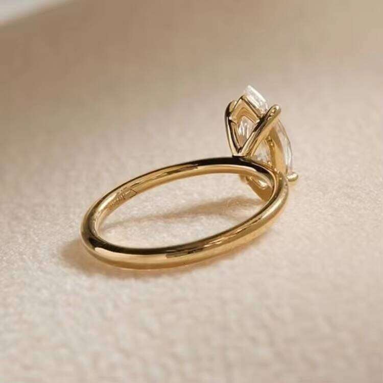 14K Yellow Gold Rind 6x12MM Marquise Shape D Color Moissanite 2CT Dia Anniversary Wedding Ring