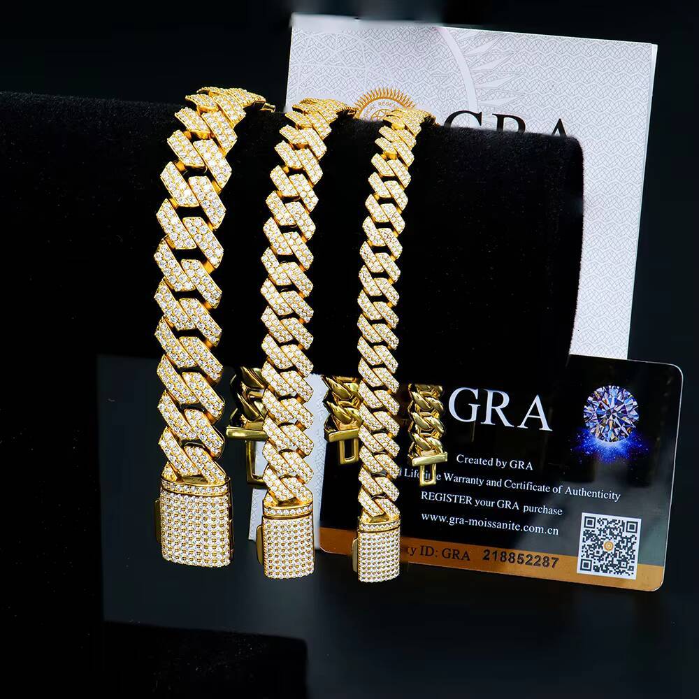 10mm Iced Out Cuban Link 925 Sterling Silver VVS Moissanite Hip Hop Bracelet Bangle Fashionable Jewelry with GRA Certificate