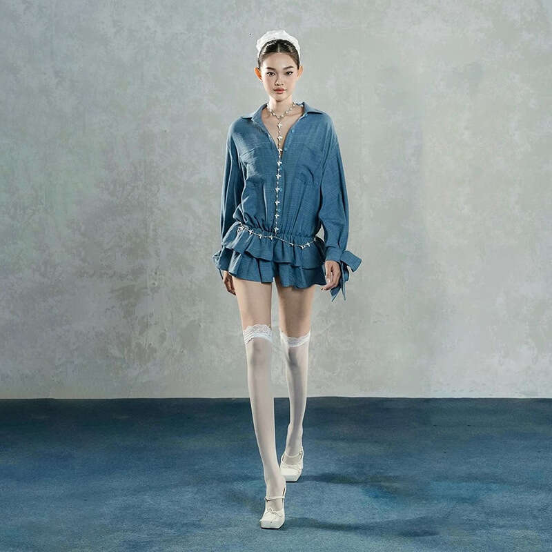 2024 Autumn New Women's Solid Color Loose Street Fashion Low Waist Turn-Down Collar Long Sleeve Dress 55e