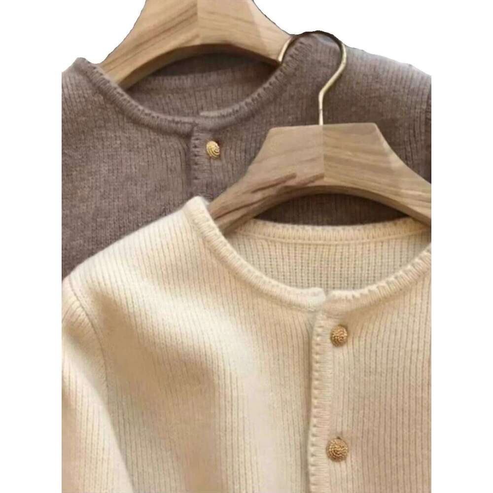 2024 Crew Neck 100 Pure Cashmere Cardigan Small Fragrant Coat Women's Spring And Autumn Loose Wool Knit Sweater MDNG