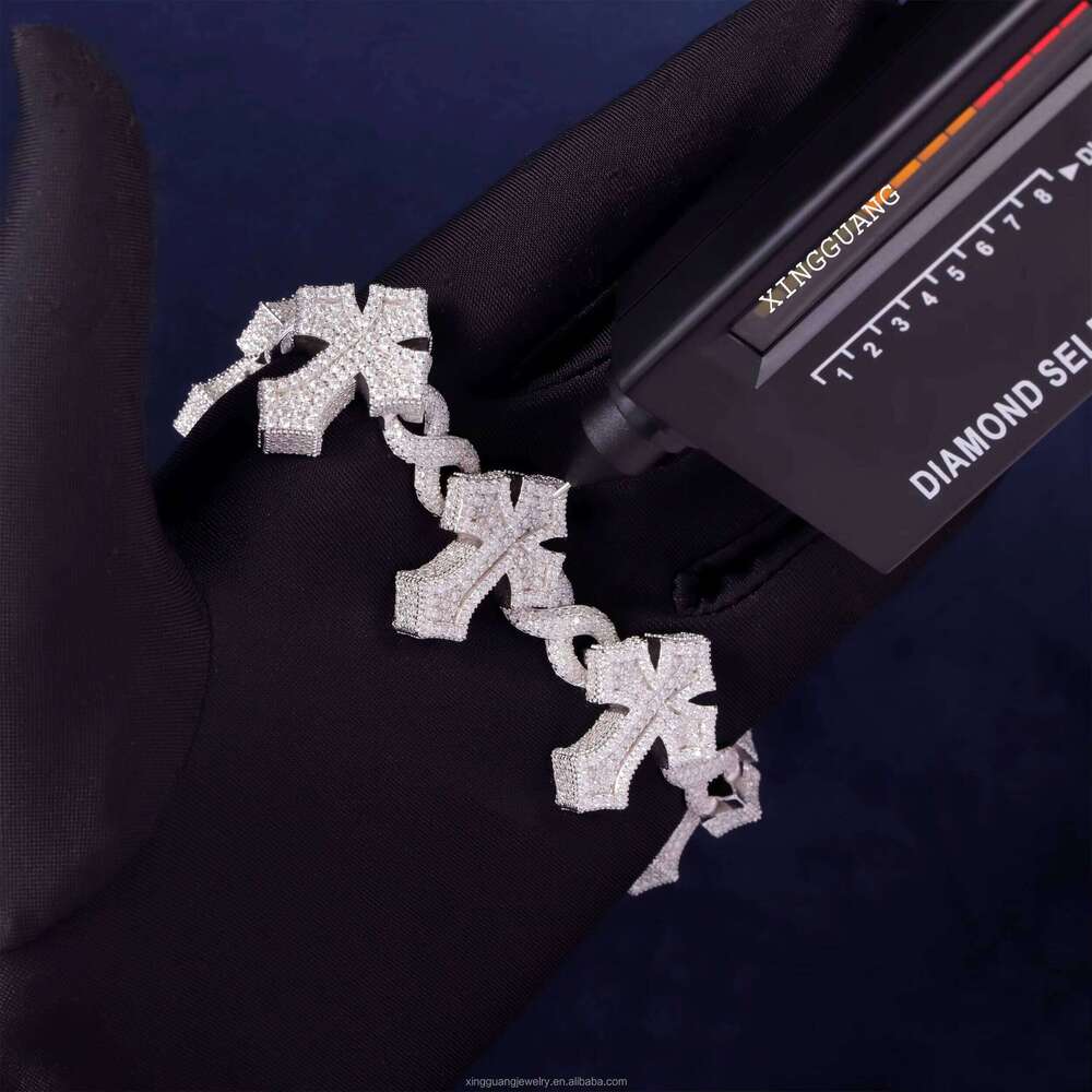 XG Iced Out Cross Cuban Sier Plated Gold Fine Jewelry Vvs Moissanite Dia Bracelets for Men/Women