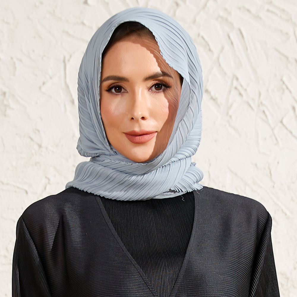 Pleated headscarf Ethnic Clothing New long women's Muslim headscarf, solid color pleated scarf