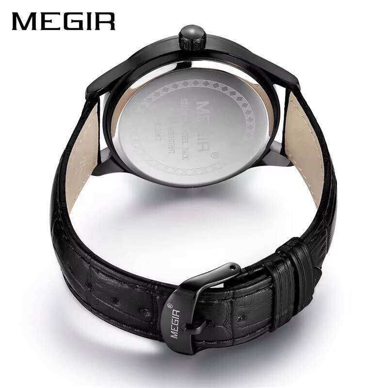 Premium Casual Chronograph by MEGR: Sleek Black Edition Wristwatch Combining Elegance with Functional Design Elements