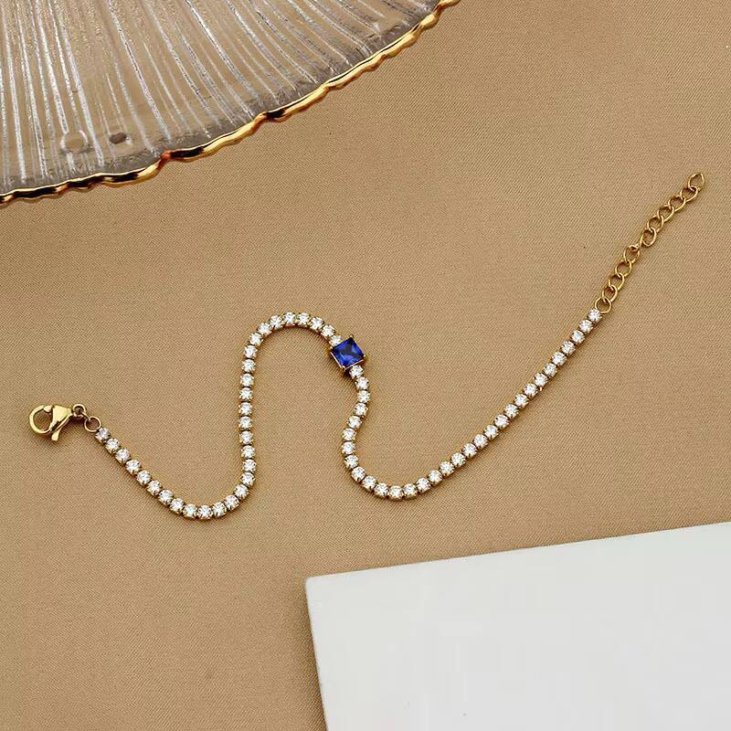 Square CZ Tennis Bracelet | 18K PVD Gold Stainless Steel Adjustable Chain | Minimalist Waterproof Jewelry for Women | No Fading