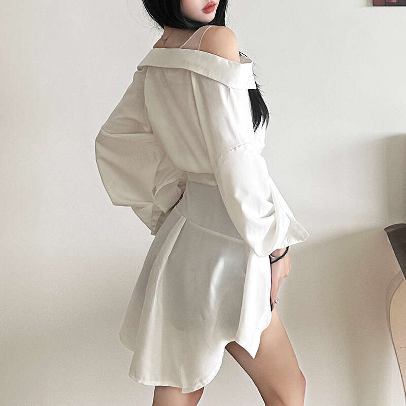 2024 Autumn New Women's Solid Color Slim High Waist Fashion V-neck Long Sleeve Strap Dress 3d9