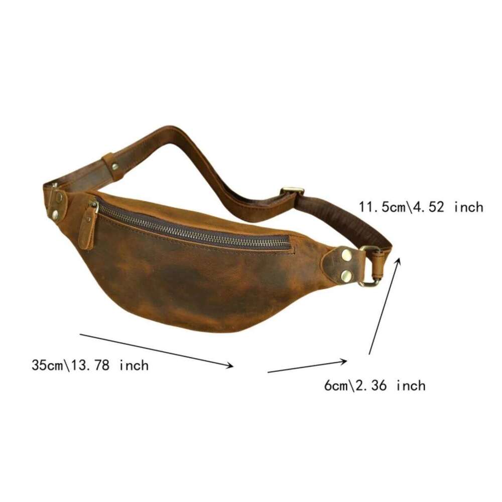 Vintage Men's Crazy Horse Waist Top Layer Cowhide Messenger Genuine Leather Outdoor Sports Cycling Chest Bag