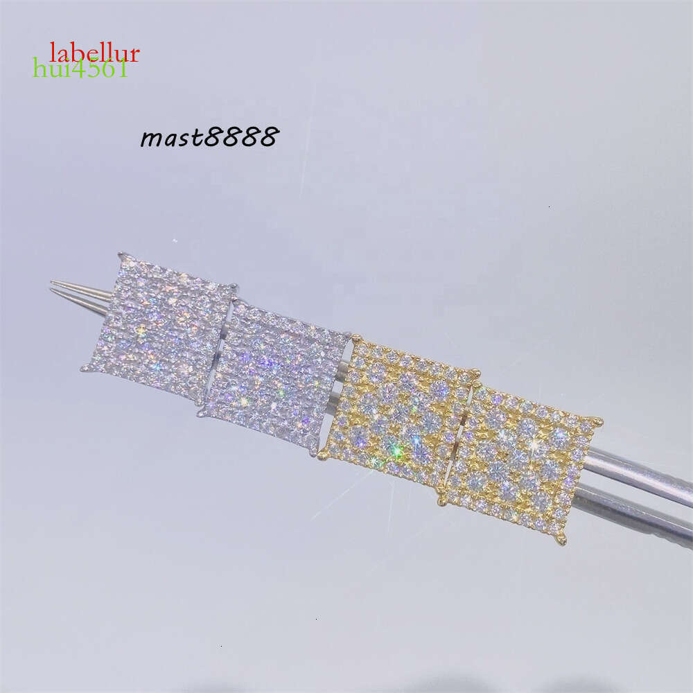 Men Jewelry Iced Out Pass Dia Tester Moissanite New Style Sier Screw Back square Stud Earrings