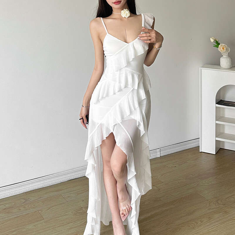 2024 Summer New Women's Solid Color Slim High Waist Fashion V-neck Strap Backless Dress 40c