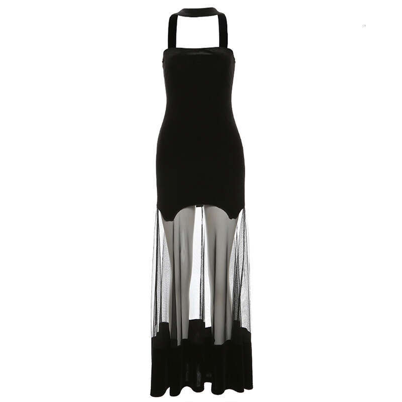 2023 Autumn Winter New Women's Fashion Sexy Halter Neck Backless Mesh Dress f0d