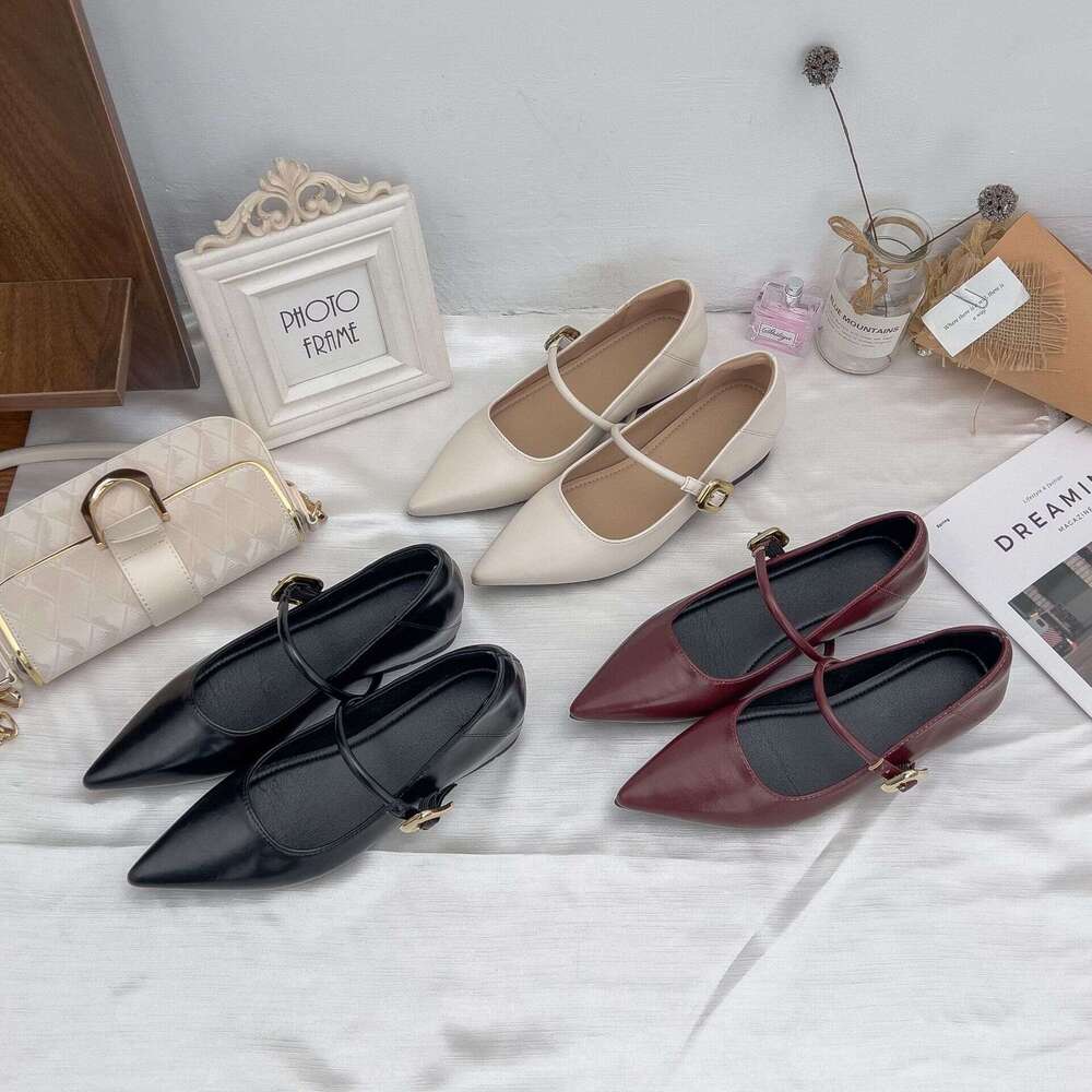 Designer Autumn Summer New Style Single Versatile Shallow Mary Jane Pointed Toe Women's Height Increasing Shoes for Women