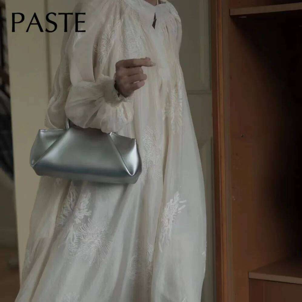 Luxury designer niche new classic cloud round handle Tote Sier blue high-end fashion women's shoulder cowhide handbag