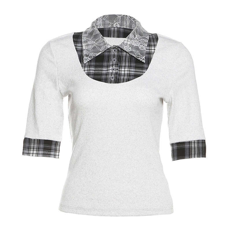 Summer INS Style Niche Design Trendy Fashion Plaid Patchwork Top Puff Half Skirt Women's Clothing 52f