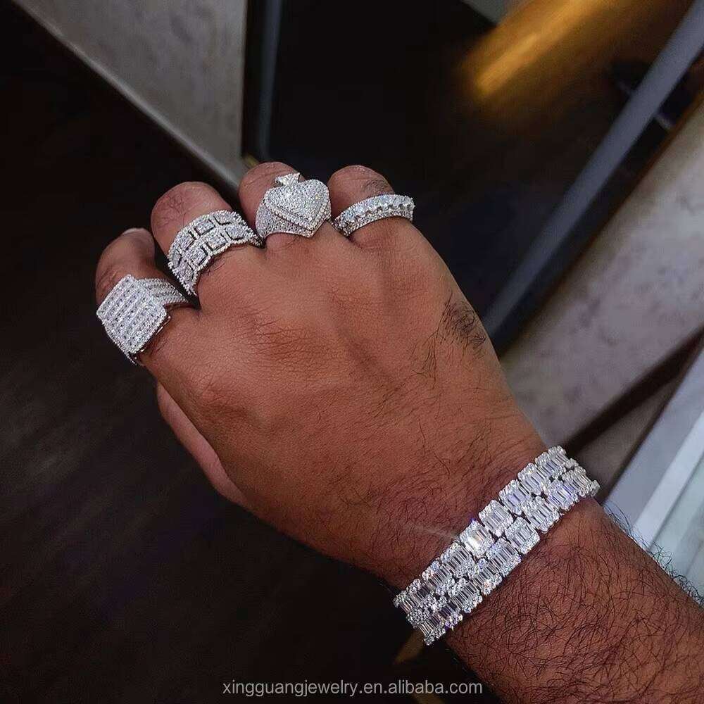 New Custom Design Baguette VVS Moissanite Dias S Sterling Sier Open Bangle Unisex Bracelet Jewelry