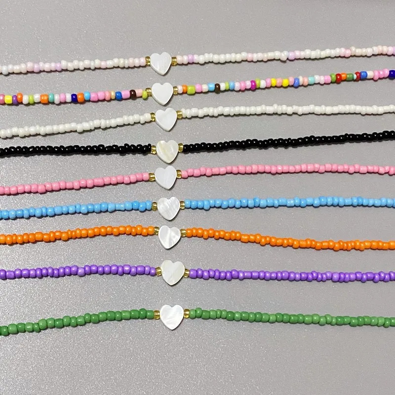 Nature Shell Love Heart Choker Necklace for Girl Spring Summer Fashion Small Colorful Glass Beads Gift Friend 250716
