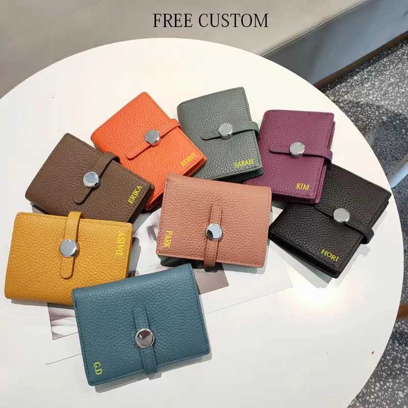 Custom Letters Genuine Leather Wallet Woman Card Holder Folding FAshion Card Wallet Casual Business Coin Purse Z250725