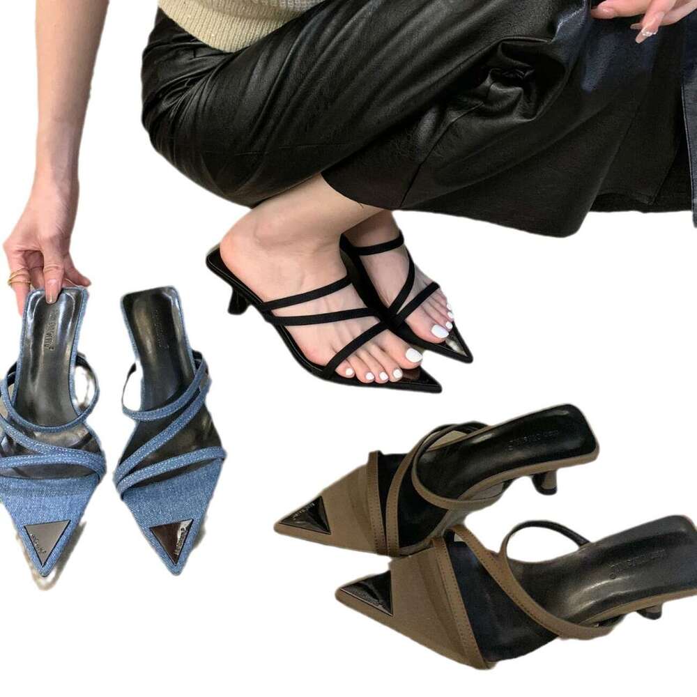2025 Spring and Autumn New Korean Style Niche Simple Pointed Cross Strap Open Toe Stiletto High Heel Sandals for Women