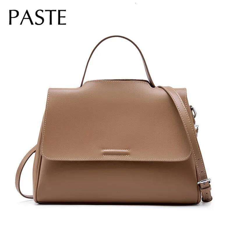 Fashion Large Camel Beige Solid Color Tote Second Layer Split Cow Leather Women's Handbag All-Match Daily-Use Shoulder Bag