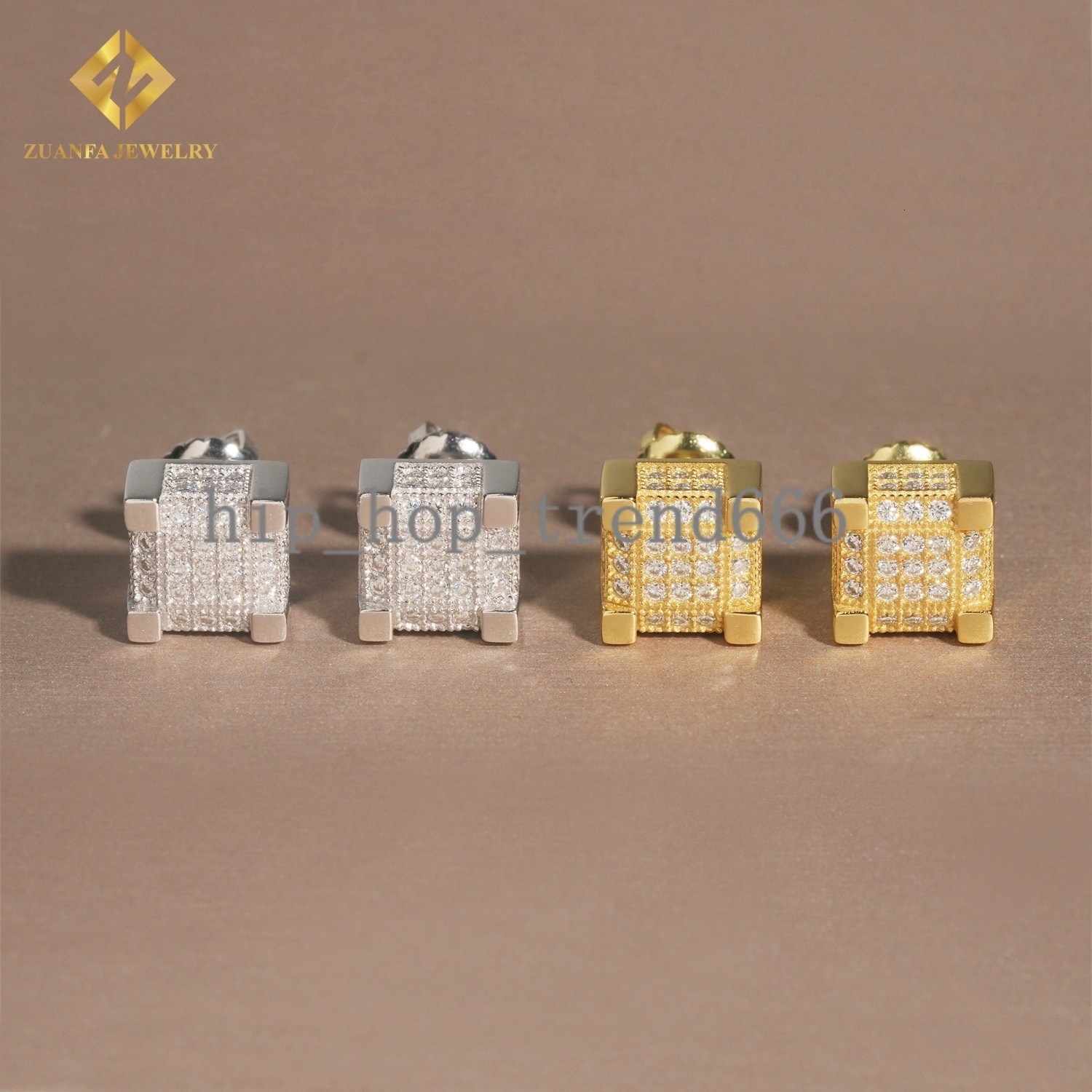 Large Inventory Square Ear Studs Hip Hop Jewelry Iced Out Screw Back VVS Moissanite Diamond 925 Sterling Silver Stud Earring