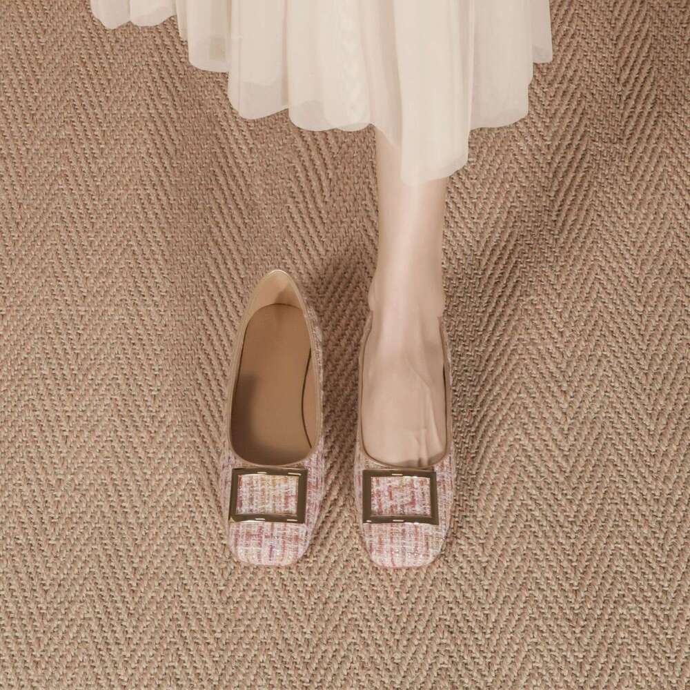 Huizhou Women's Soft Sole Comfortable Non-Tiring Versatile Flat Square Buckle Daily Casual Chunky Heel Single Shoes for Women