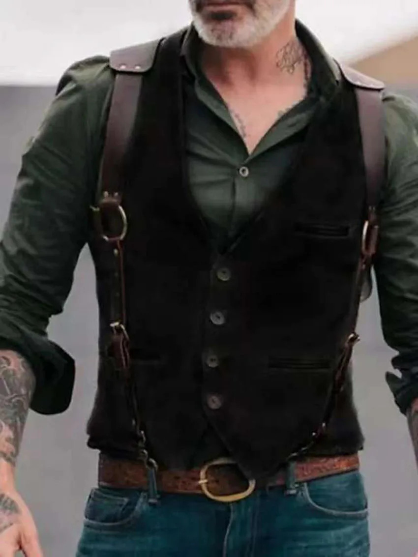 Sleeveless Vest for Men Slim Fit Waistcoat with Belt Stylish Outerwear Summer Trendy Top 250725